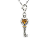 1/3 Carat (ctw) Natural Citrine Key Heart Pendant Necklace in Sterling Silver with Chain